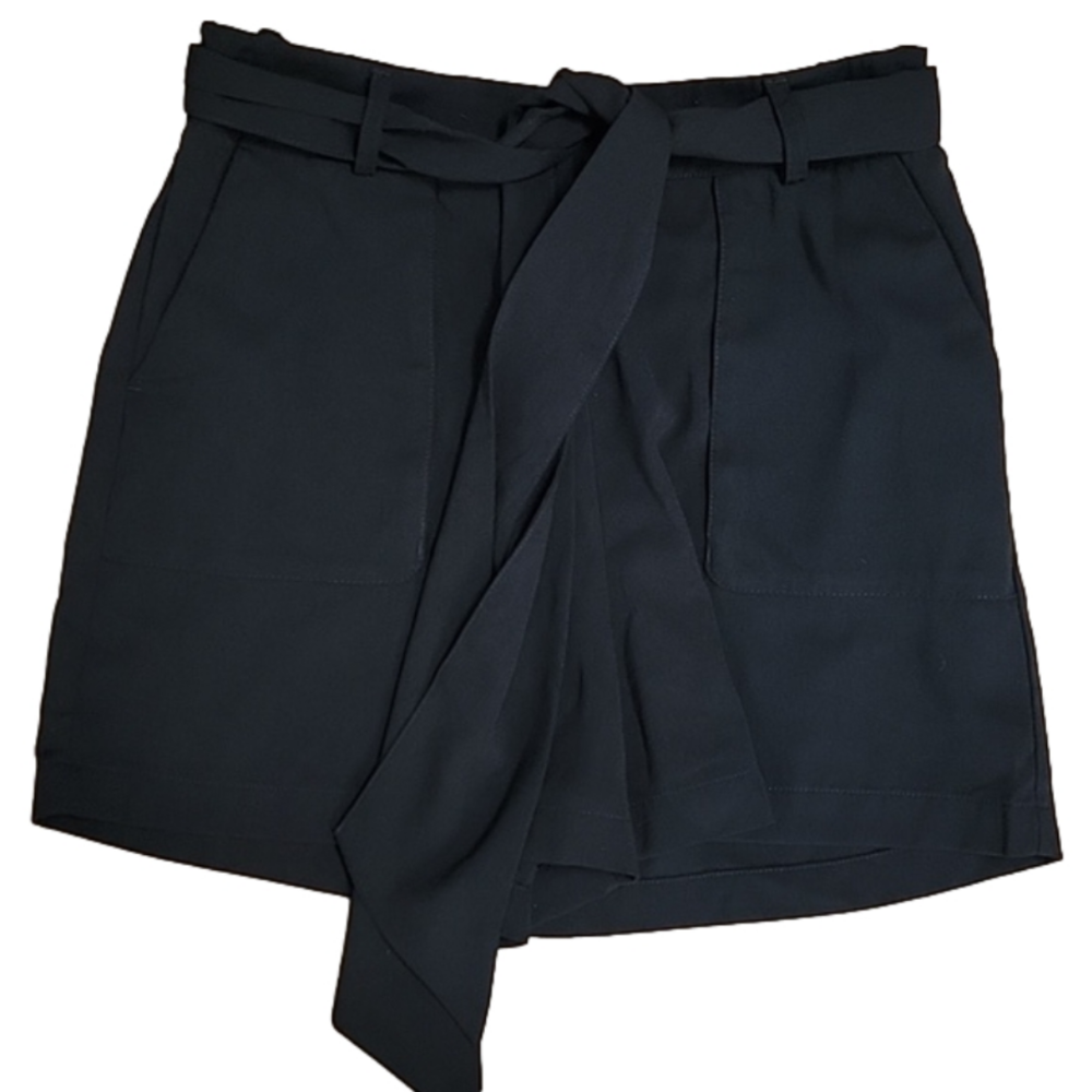 a new day Black Polyester Belted Slip On Shorts Size Medium EUC